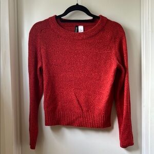 H&M Red Crew Neck Sweater with Ribbed Knit